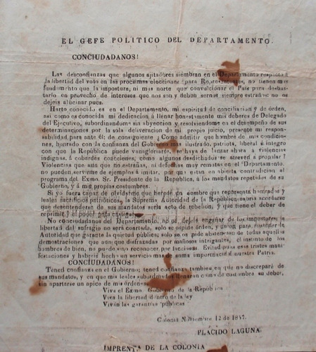 Documento Placido Laguna Departamento De Colonia 1857 