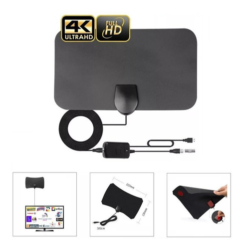 Imagen 1 de 10 de Antena Digital Tdt Full Hd Interior Con Amplificador Señal