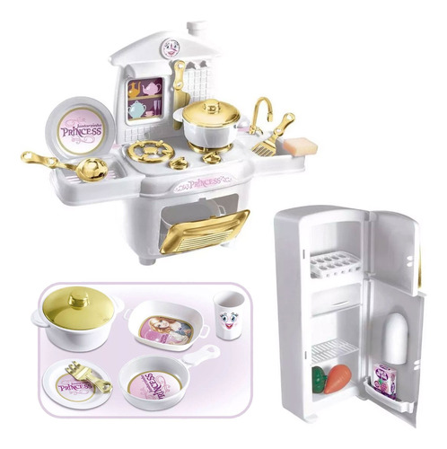 Cozinha Infantil De Brinquedo Princess Deluxe Com Geladeira