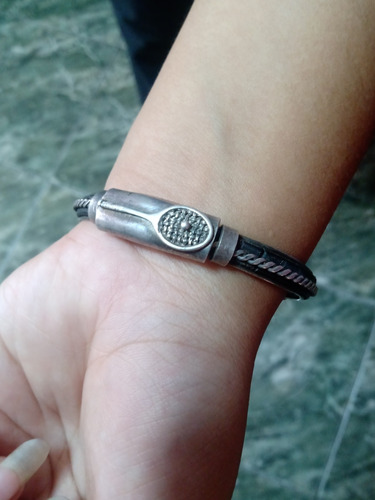 Brazalete De Plata Con Cuero Tennis