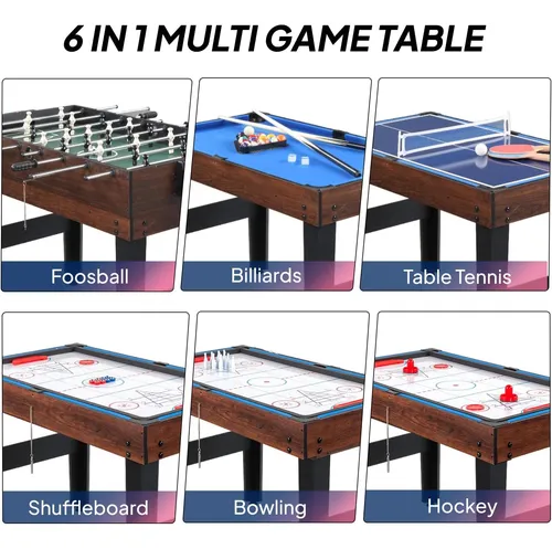 Mesa Multi-juegos Pexmor 6-en-1: Hockey, Futbolín, Billar Y