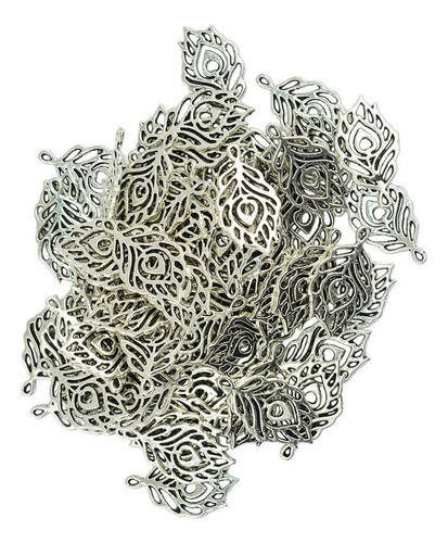 . 50pcs Plata Tibetana De Filigrana Hueca Pluma De Pavo Real