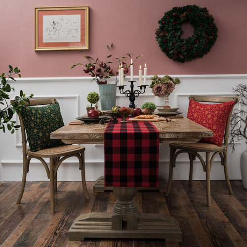 Banderas De Mesa A Cuadros Rojos Y Negros De Navidad Estadou