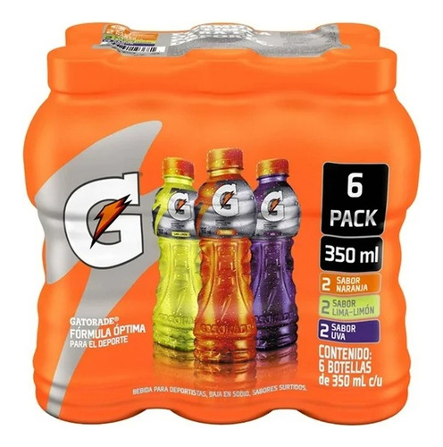 2 Pza Bebida Gatorade Naranja, Lima-limón Y Uva 6 Botellas D