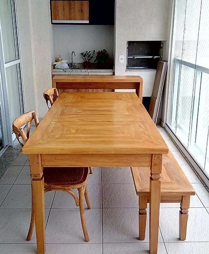 Conjunto Mesa Com Bancada Gourmet Marchet Madeira Peroba