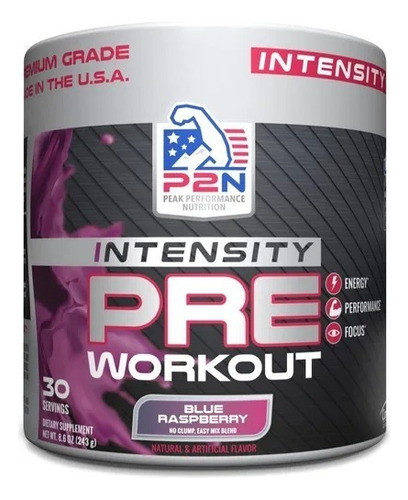 Pre Workout P2n Intensity / Pre Entreno Intenso 30 Servicios Sabor Blue Raspberry