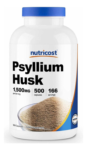 Psyllium Husk 1500mg (500 Cápsulas) Nutricost Hecho En E.u. Sabor Sin Sabor