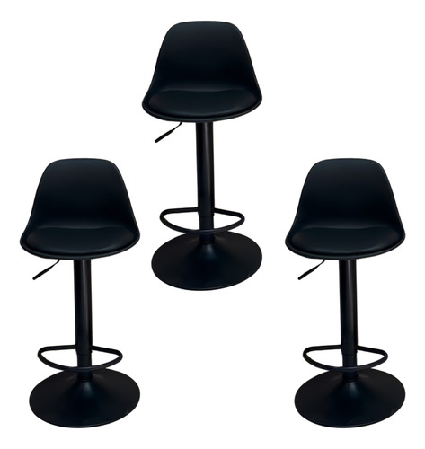 Set 3 Bancos Para Barra Eames Negro Giratorios Y Ajustables Satinado Negro