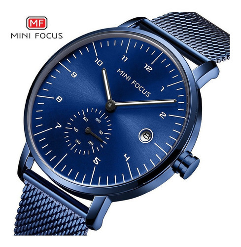 Correa de reloj Mini Focus Classic Calendar Mensh para hombre, color: azul