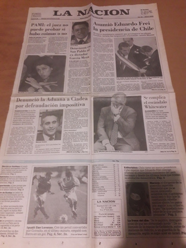 Tapa Diario La Nación 12 3 1994 San Lorenzo Frei Pami Aduana (Usado)