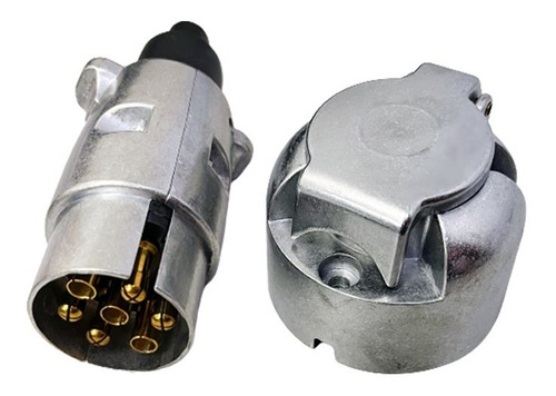 Par Plug Tomada Carretinha 7 Polos Macho/femea Cromada Metal
