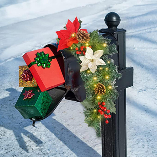 Adorno Para Buzón De Navidad Con Bayas Rojas, Piñas,
