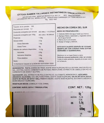 Tallarines Instantáneos Ottogi Sabor Pollo 120 G