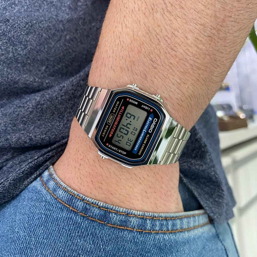 Reloj Pulsera Digital Casio A-168 Con Correa De Acero Inoxid
