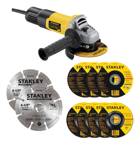 Esmeril Angular + 10 Discos Stanley Sg7115v10-b2c