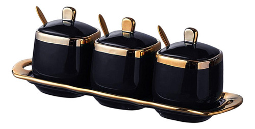 Juego De 3 Botes Para Condimentos Con Cuchara Y Negro