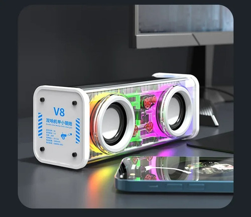 Altavoz V8 Bluetooth 5.0 Transparente Tws Rgb Bajo Potente Blanco