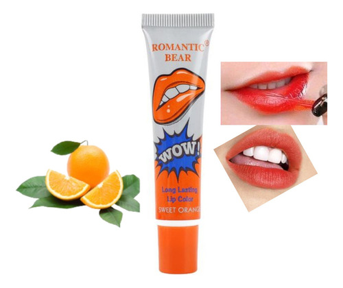 Labial Líquido Romantic Bear Indeleble Tinta Coreana 15gr Cor Laranja Doce