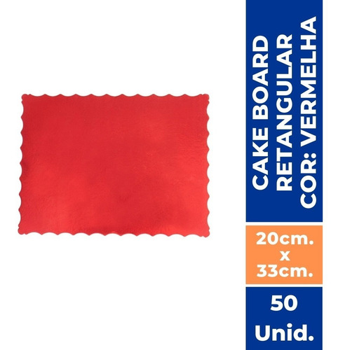 Cake Board Vermelho Para Bolo Retangular 20x33 Com 50 Un.