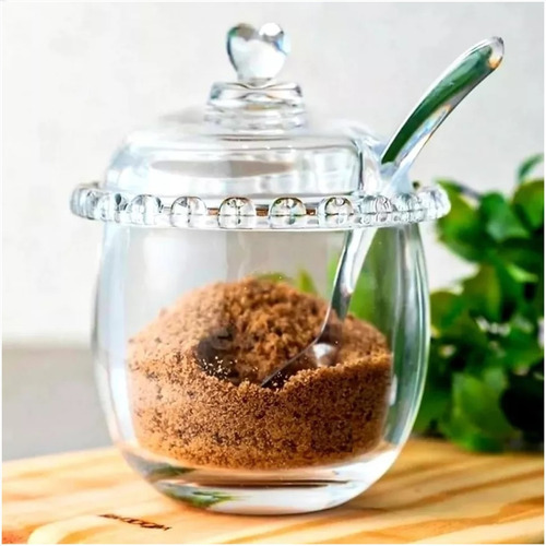Açucareiro De Cristal Lyor Com Tampa E Colher Coração 12cm