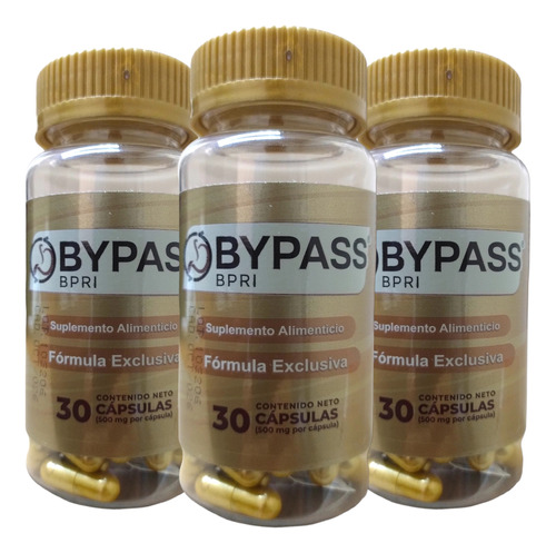 Kit 3 Frascos Bypass Inhibidor Del Apetito 30 Cápsulas Bpri