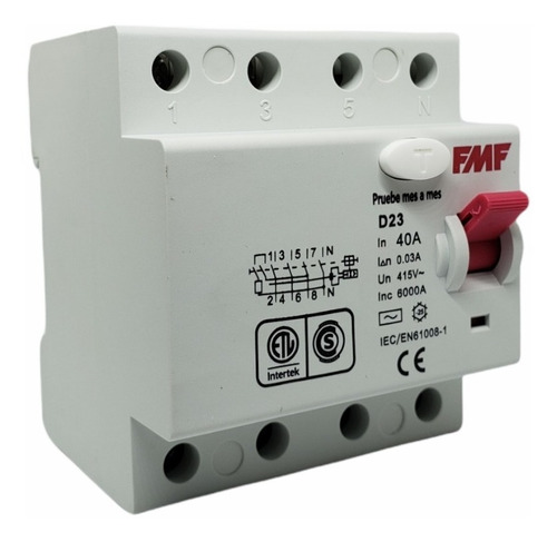 Imagen 2 de 8 de Disyuntor Fmf Interruptor Diferencial Tetrapolar 4 Polos 40a