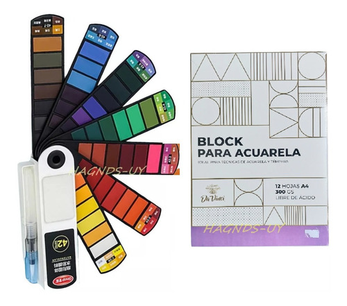 Set De Acuarelas X42 Colores Abanico + Block A4 300gs