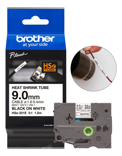 Cinta Brother Hse-221e Termocontraible (9.0mm X 1.5 Mts) Color Blanco