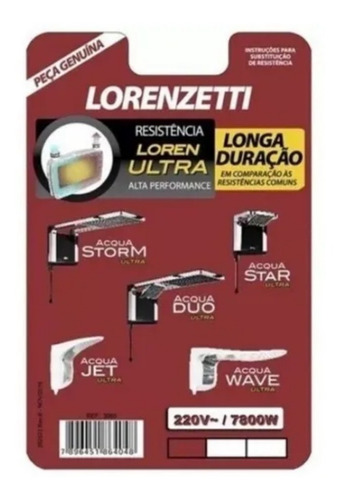 Resistência Lorenzetti Acqua Ultra 220v 7800w Nova Original