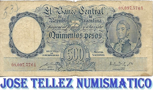 Bottero 2094 $ 500 Moneda Nacional Serie A B-  Palermo