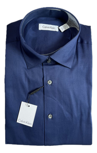 Camisa Calvin Klein Stretch Navy De Manga Larga