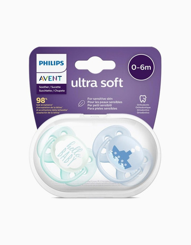 Imagen 2 de 4 de Chupete Avent Philips X2 Ultra Soft Deco Nene 0-6 M 22201