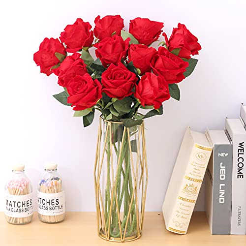 15 Pimpollos De Rosas Flores Artificiales Realista Rojo
