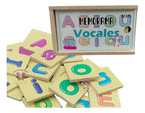 Juego Memoria Las Vocales Material Didáctico De Madera Niños