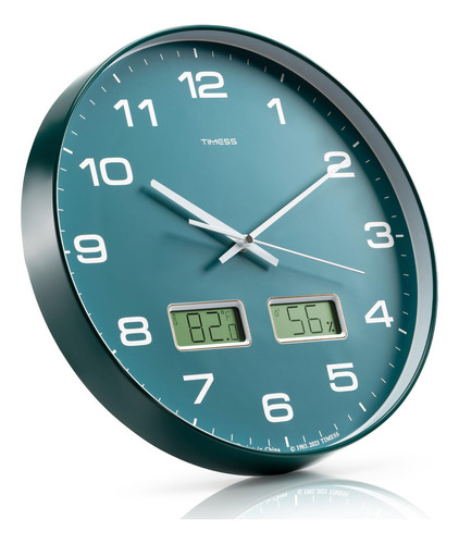 Timess Reloj De Pared Silencioso Verde De 14 Pulgadas, Esfer
