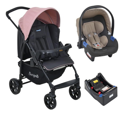 Carrinho De Bebê Ecco Cz Rosa Bebê Conforto E Base