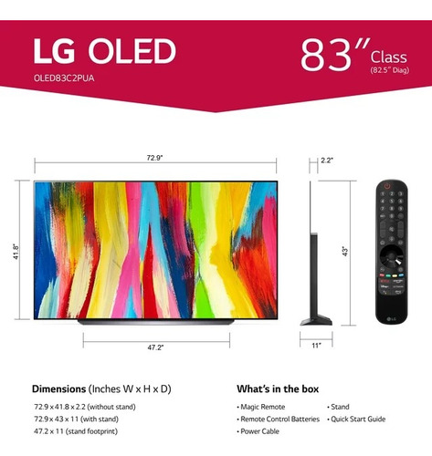 Pantalla LG 83 Pulgadas Oled83c2pua Oled Evo Thinq Smart Tv (Reacondicionado)