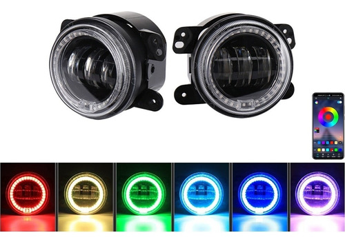 Faros Led Niebla Pareja De 4 Pulgadas Para Jeep Wrangler Rgb