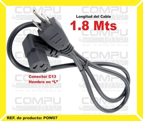 Cable De Poder Punta ( L) 1.8 Mts Ref: Pow07 Computoys Sas