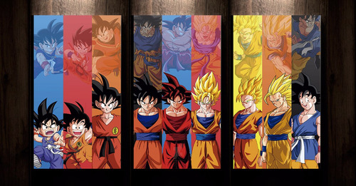 Cuadro Triptico De Tela Art Goku Dragon Ball Z Canvas