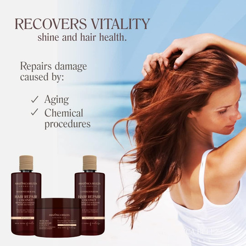 Conjunto De Shampoo E Condicionador De Coco Beleza, Repara C