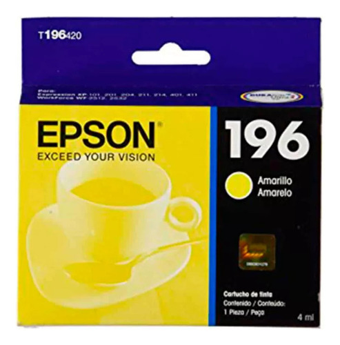 Cartucho Epson 196 Amarillo T196420 Xp104 Xp204 Xp401 2532