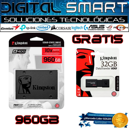 Imagen 1 de 4 de Disco Solido Ssd Kingston A400 960 Gb 10x Pc Laptop