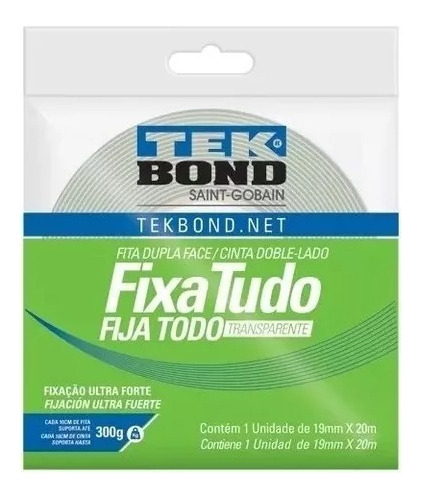 Fita Dupla Face Transparente Ultra Forte 19mm X 20m Tek Bond
