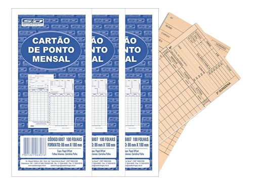 Cartão De Ponto Mensal Sd 86x180 Spiral 100 Un Kit 3