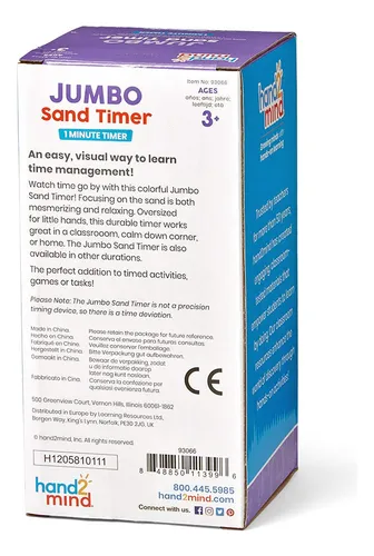 Cronómetro Visual Sand Timer Hand2mind Jumbo De 1 Minuto Par