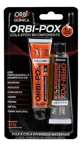 Cola Epóxi (tipo Araldite) 40g Orbi-pox 10 Minutos  20 X 20