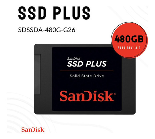 Sandisk Plus Sata Iii SSD de 480 GB, lectura de 535 MB/s, Grav 445 MB/s, color negro