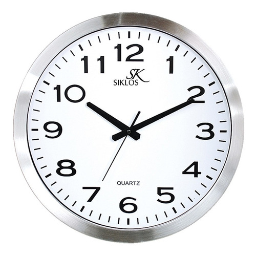 Reloj Pared Metal Siklos Gc1201 30cm Silencioso Blanco Plateado