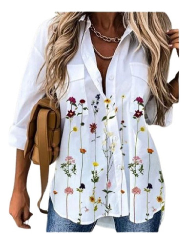 Blusa Informal De Manga Larga Para Mujer Estampado Flores